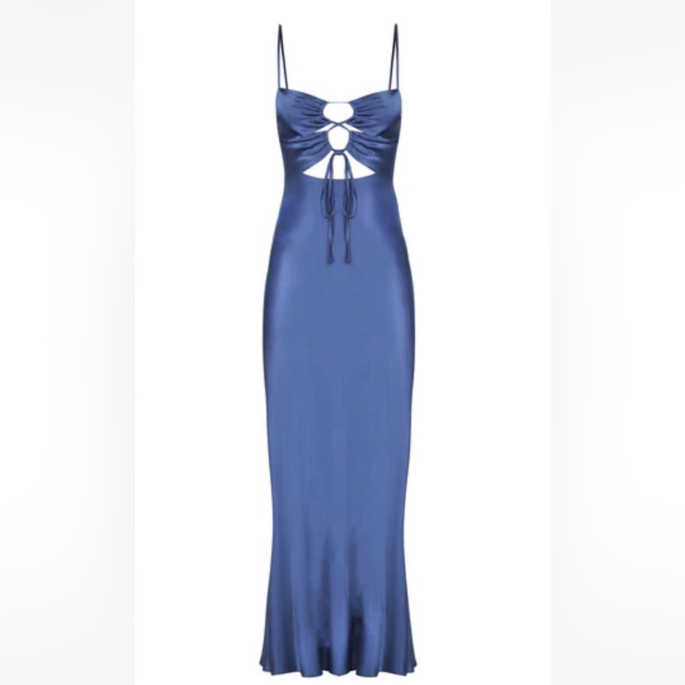 Elegant Blue Satin Maxi Dress